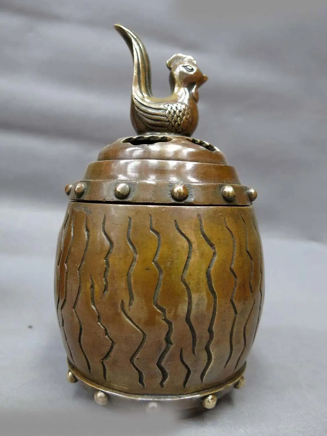 

DS China brass censer sculpture fine copper chicken bucket Incense Burner Statue