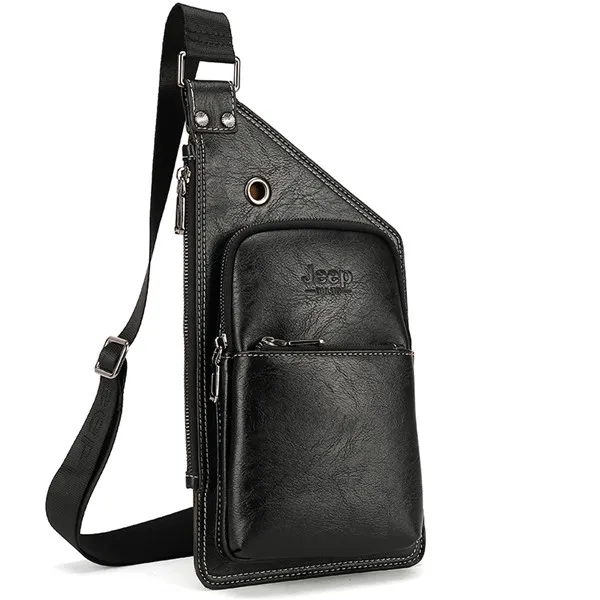 JEEP BULUO, известный бренд, мужская сумка-слинг, кожаная мужская нагрудная сумка, модная Простая Дорожная сумка через плечо для молодых мужчин, сумка-мессенджер - Цвет: Черный