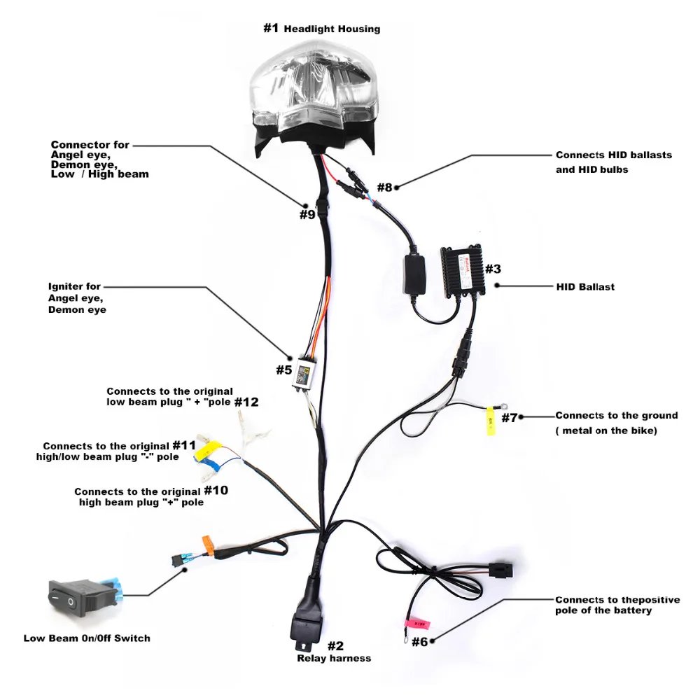 Передние фары KT для мотоцикла Yamaha FZ6N 04-09 Двойной "Глаз ангела" Глаз демона HID Проектор Красный