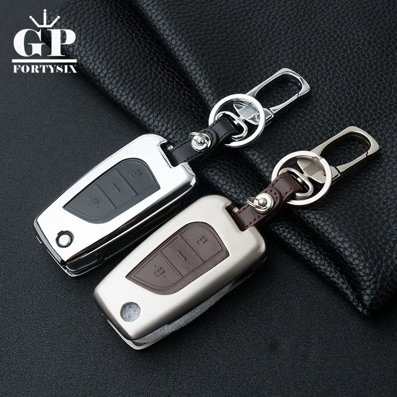 Zinc Alloy Leather Keyring Car Key Cover Case Holder For Toyota Avensis Corolla Rav4 Prius flip key Remote Control Keychain | Автомобили и