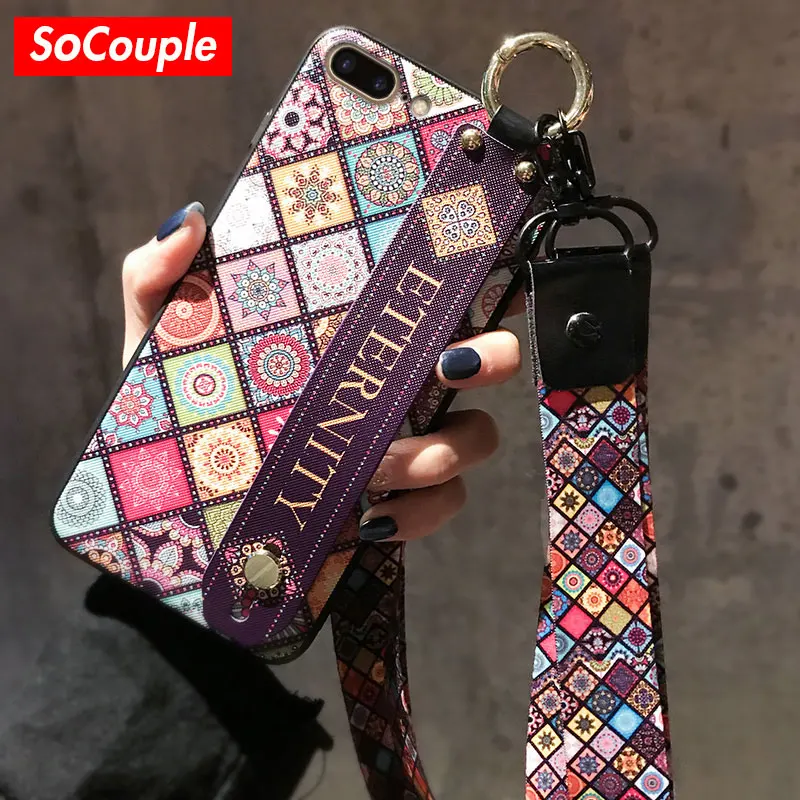 SoCouple шейный ремешок для запястья чехол для iphone X Xs max XR 11 Pro Max Мягкий ТПУ чехол-держатель для телефона для iphone 7 8 6 6s plus