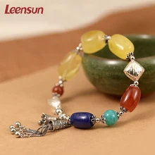 Leensun ювелирные изделия, ручной работы 925 серебро с янтарные бусы браслет/браслет подарок для женщин