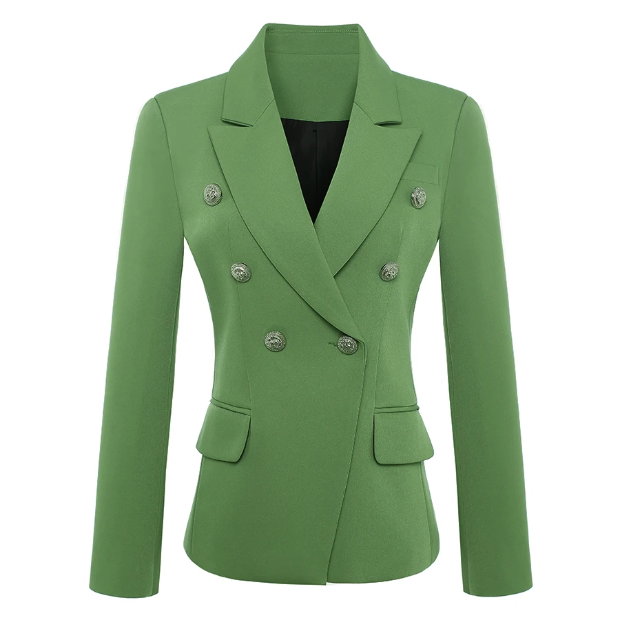 

HIGH QUALITY New Fashion 2019 Baroque Designer Blazer Jacket Women's Metal Lion Buttons Double Breasted Blazer Green size S-XXXL