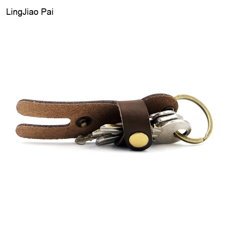 

LingJiao Pai Men Genuine Leather Simple Keychain Cover Unisex Door Key Holder Women Housekeeper Keys Organizer For Valentine