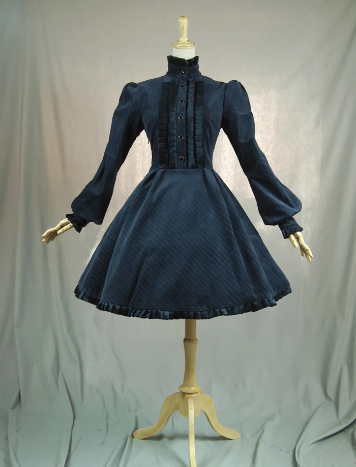 Винтажное женское платье в стиле Лолиты Хепберн, ТРАПЕЦИЕВИДНОЕ, с длинным рукавом, с рукавом-фонариком, с воротником-стойкой, темно-синее, розовое, дымчатое платье