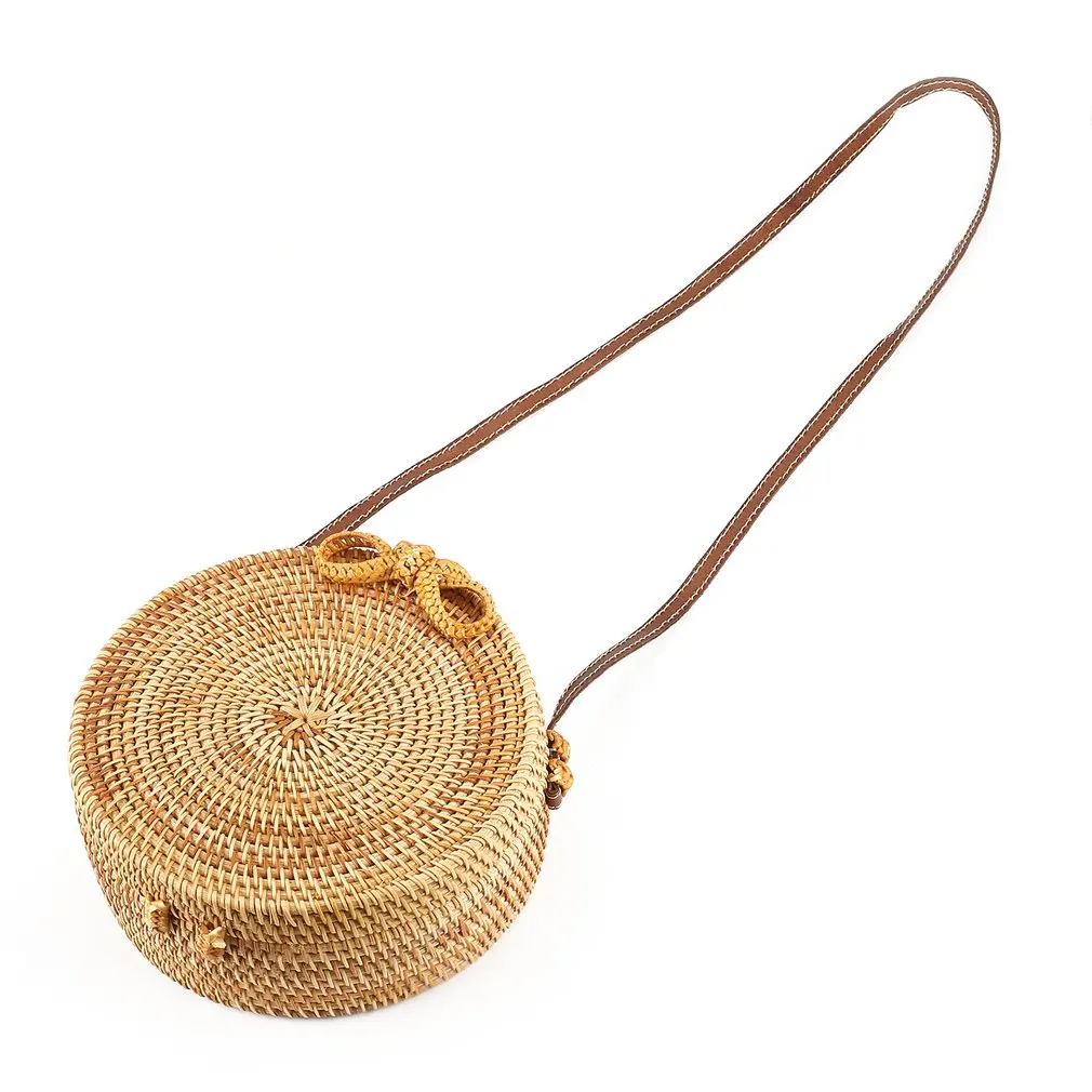 

Woven Handbag Bowknot Round Handmade Rattan Straw Woven Crossbody Bohemia Style Holiday Beach Tote Circle Bag For Women 2018