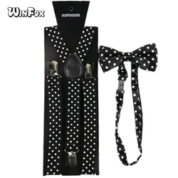 Winfox Vintage Men Polka Dot Suspenders And Bowtie Black White Women Shirt Braces 2.5 cm Wide Elastic Suspenders Bow Tie Set Winfox Vintage Men Polka Dot Suspenders And Bowtie Black White Women Shirt Braces 2.5 cm Wide Elastic Suspenders Bow Tie Set