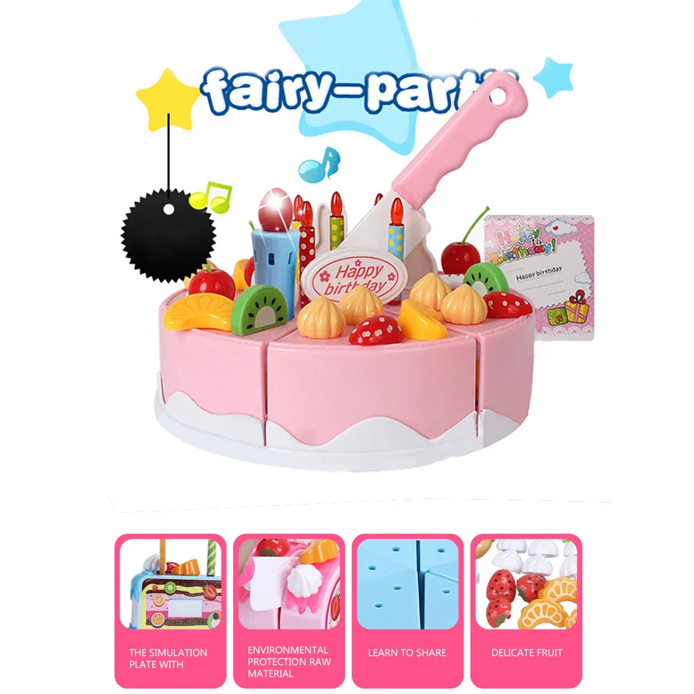 

2019 New Pretend Role Play Kitchen Toy Happy Birthday Cake Food Cutting Set Kids Fruit Food Toy Cutting Set Gift Education T513