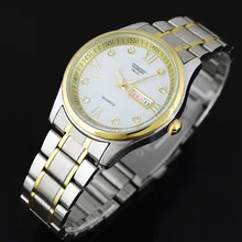Fashion Luxury Crystal Men Watch Double Calendar Stainless Steel Golden Wristwatch Casual font b Dress b