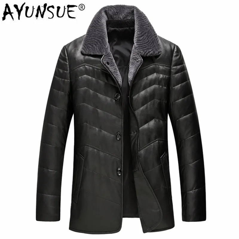 AYUNSUE Genuine Leather Coat Men Duck Down Jacket Thick Mens Real Sheepskin Leather Jacket Winter Jackets GSJ8328B LWL1070