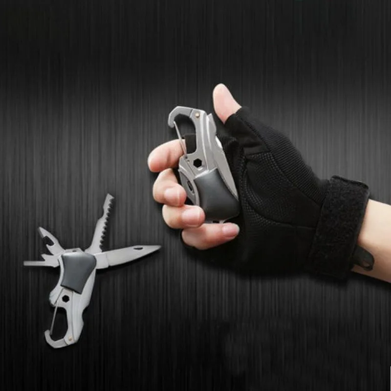 

Stainless steel multi-function tool, hang buckle outdoor keychain EDC mini box knife, portable bottle opener, screwdriver, saw