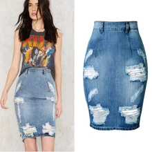 Сексуальная Женская джинсовая юбка с разрезом сзади, новинка, рваные джинсовые юбки, женские джинсовые юбки средней длины размера плюс, Облегающая джинсовая юбка