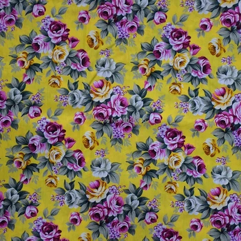 

Hot sale yellow rose printed 100% cotton fabric , background Poplin fabric for summer dress