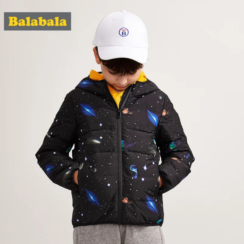 Balabala/стеганая легкая пуховая куртка на молнии с капюшоном и косыми карманами на подкладке из полиэстера для мальчиков