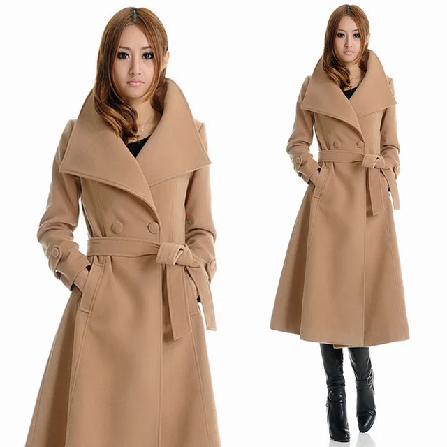 Falll New Womens XXXL Wool coat , Female Long Camel Double Breasted ...