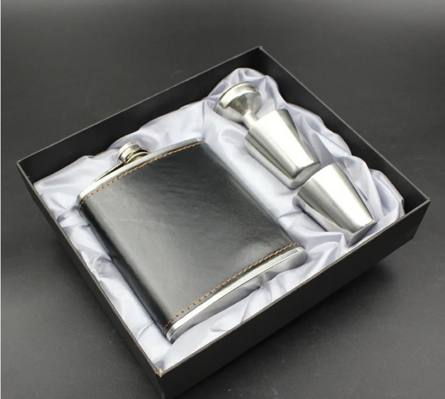 by-dhl-50set-practical-7oz-Luxury-Stainless-Steel-Leather-Hip-Flask-Personalized-Whiskey-Flask-Drink-Mug (1)