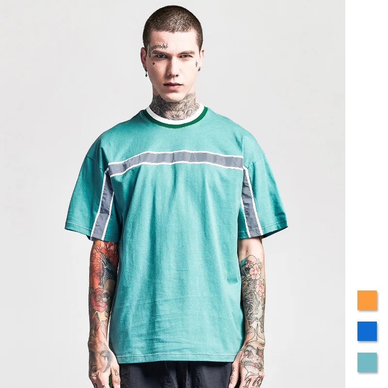Hip Hop T Shirt Men Reflective Stripe Patchwork Tshirt Topsin TShirts