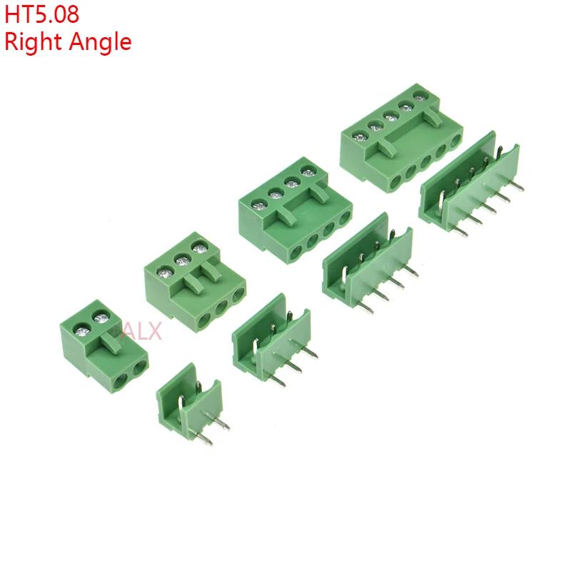 

10SETS HT5.08 2/3/4/5/6/7/8/9 pin RIGHT ANGLE pcb screw terminal block connector 5.08MM pitch PLUG + Straight PIN HEADER SOCKET