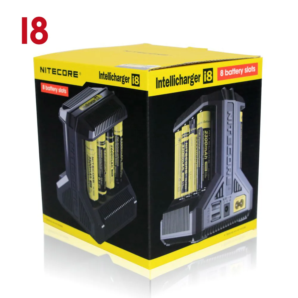 Оригинальное Nitecore зарядное устройство I8 Новое I2 I4 lcd интеллектуальное зарядное устройство Li-Ion 18650 14500 16340 26650 AAA AA 12V зарядное устройство - Цвет: I8