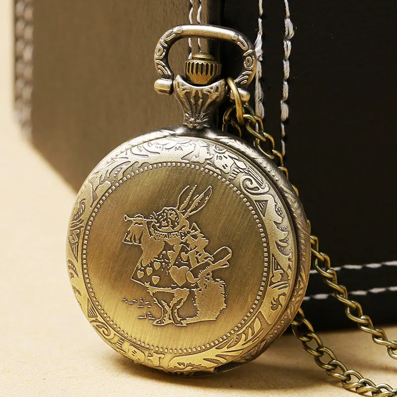 Алиса в стране чудес ретро карманные часы кулон с цепочкой цепочки и ожерелья Бронзовый кролик брелок часы