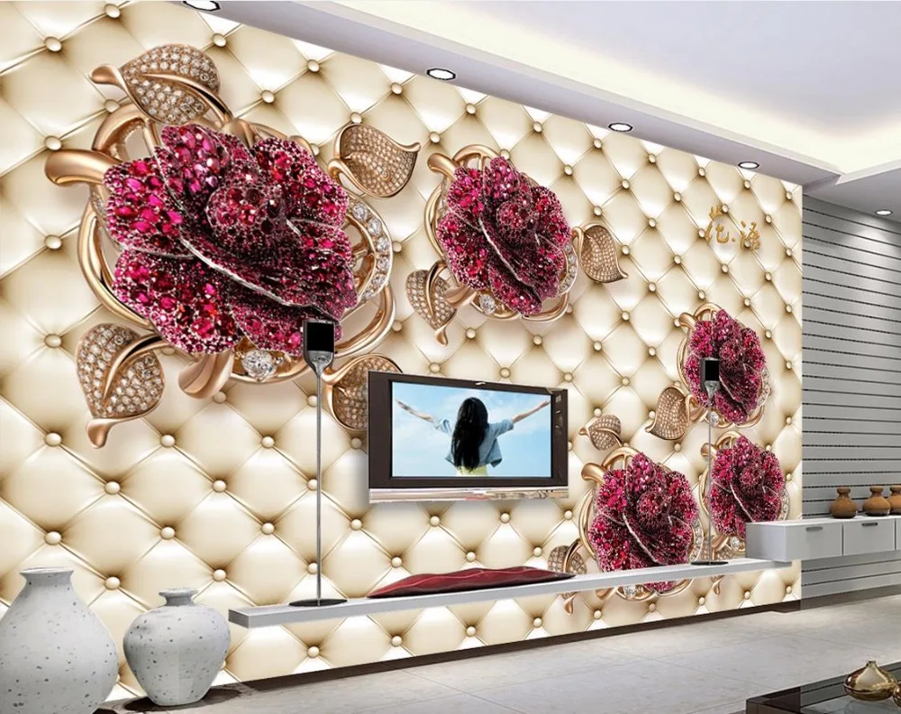 

3d stereoscopic wallpaper Jewelry flowers desktop decor wallpapers iving Room