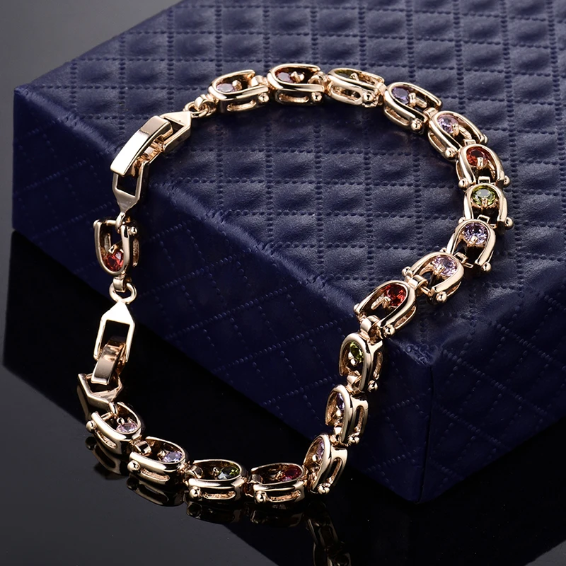 GULICX 7 ''модные хрустальные браслеты для женщин золотого цвета красивые свадебные браслеты цветной браслет с цирконом L030