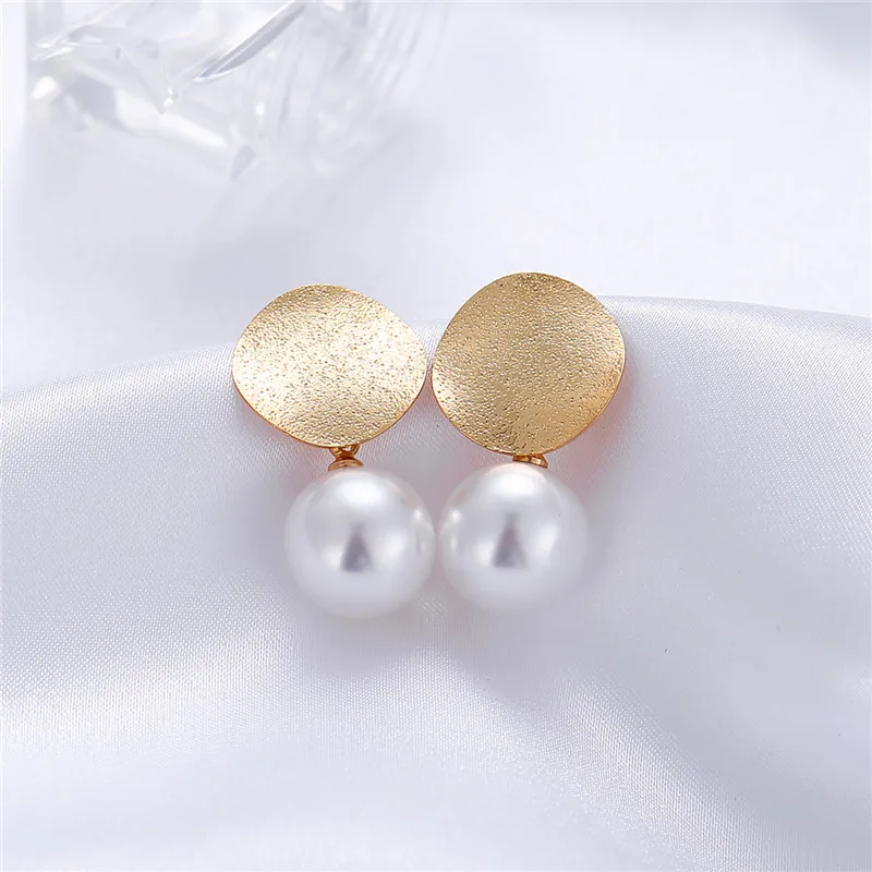 

Fashion Metal Round Big pearl Earrings for Women Gold Color Geometric Statement Earing Long Hanging Brincos Jewelry