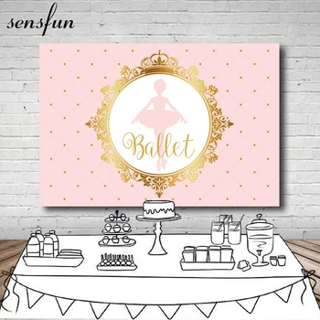 

Sensfun Pink Girls Ballerina Photography Backdrop Gold Frame Crown Plaid Birthday Party Backgrounds For Photo Studio 7x5ft