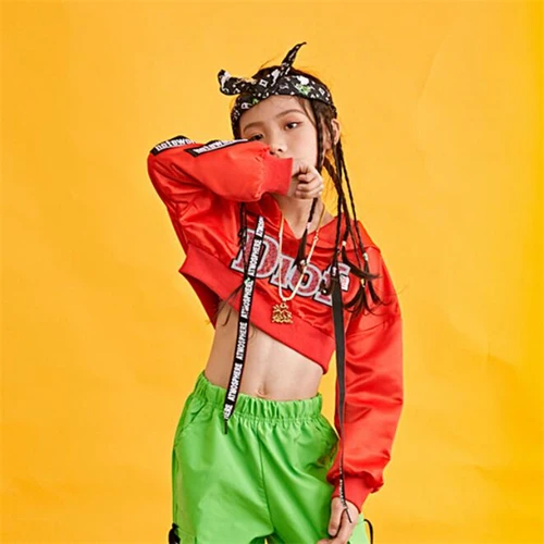 Костюм для джазовых танцев Детский костюм для уличных танцев свободная Одежда для танцев в стиле хип-хоп для девочек костюмы с длинным рукавом в Корейском стиле - Цвет: Red coat
