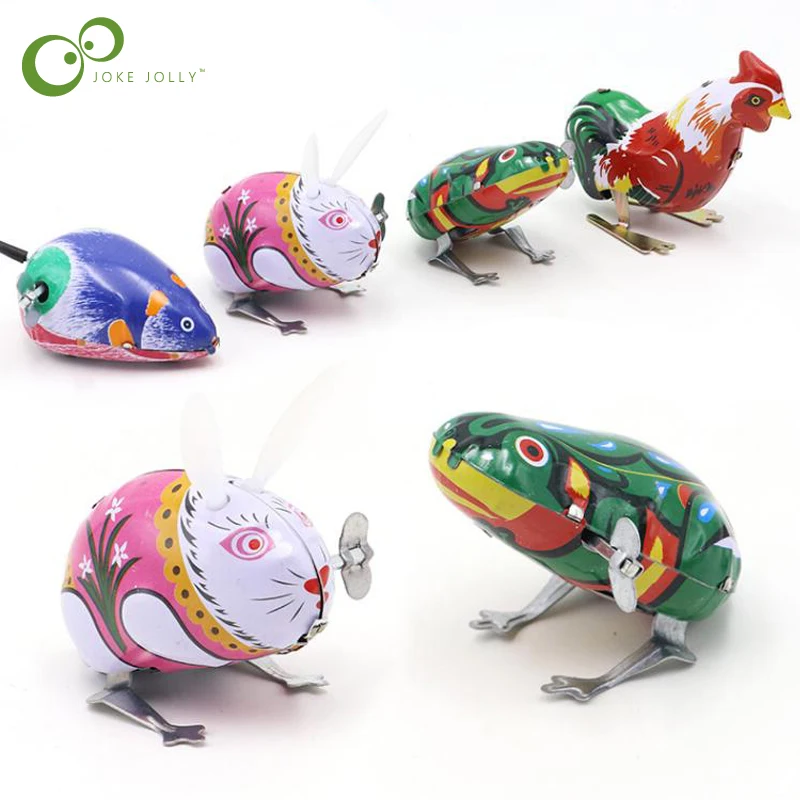 Kids Tin Wind Up Clockwork Toys Jumping Frog Vintage Animal Action Figures Toy 
