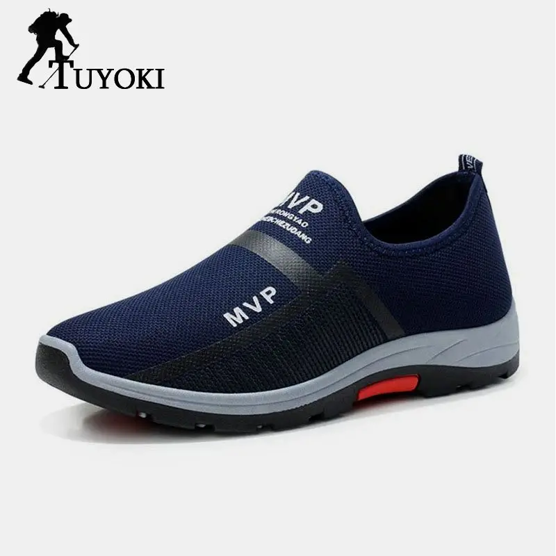 

Tuyoki Men Sneakers Running Shoes For Men Flats Sports Round Toe Elastic Knitting Shoes Casual Walking Lazy Loafers Size 38-44