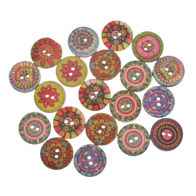 1 Inch 100 Pcs Colorful 2 Holes Mixed Butterfly Wooden Button for Sewing Scrapbooking DIY Craft Clothes Accessories