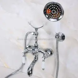 Полированная хромированные смесители для ванны Ручной Дождь Насадки для душа нажмите Роскошные Керамика Телефонная настенная смеситель