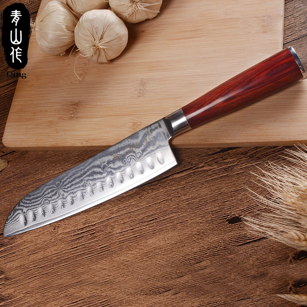 QING 7 дюймовый кухонный нож Santoku VG10 67 слоев дамасской стали японские ножи шеф