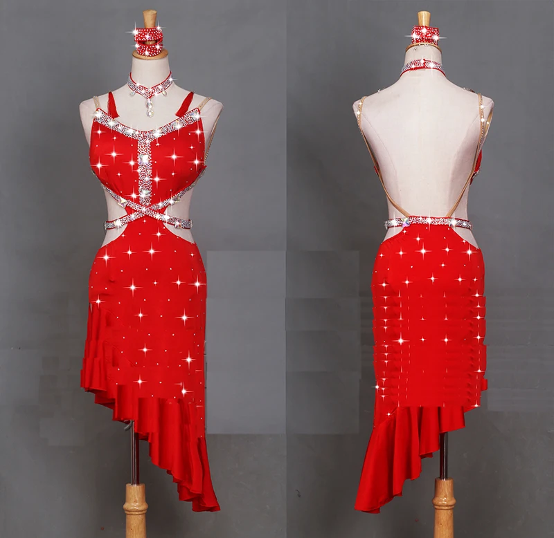 

New Sexy Latin Dance Dress Women Fashion Original Red Backless Dresses Lady Rumba Flamenco Competition Dance Costumes B221