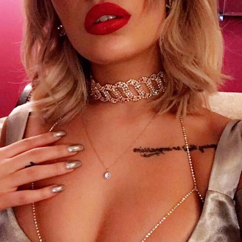 

DANZE Punk Fashion Exaggerated Full Rhinestone Choker Necklace High Quality Luxury Women Chocker Maxi Statement Necklace Wedding
