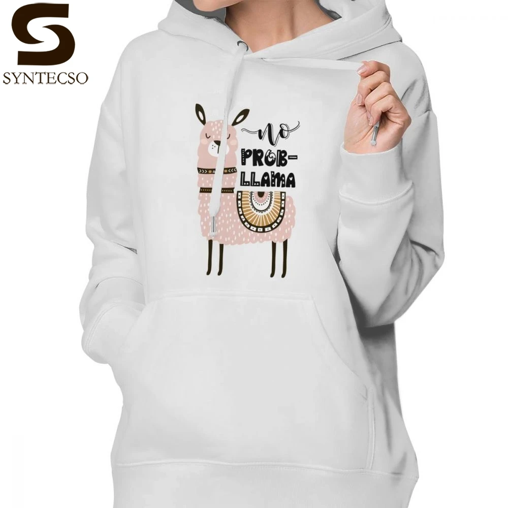  No Boyfriend No Problem Hoodie No Prob-Llama Hoodies Streetwear Printed Hoodies Women Long-sleeve C