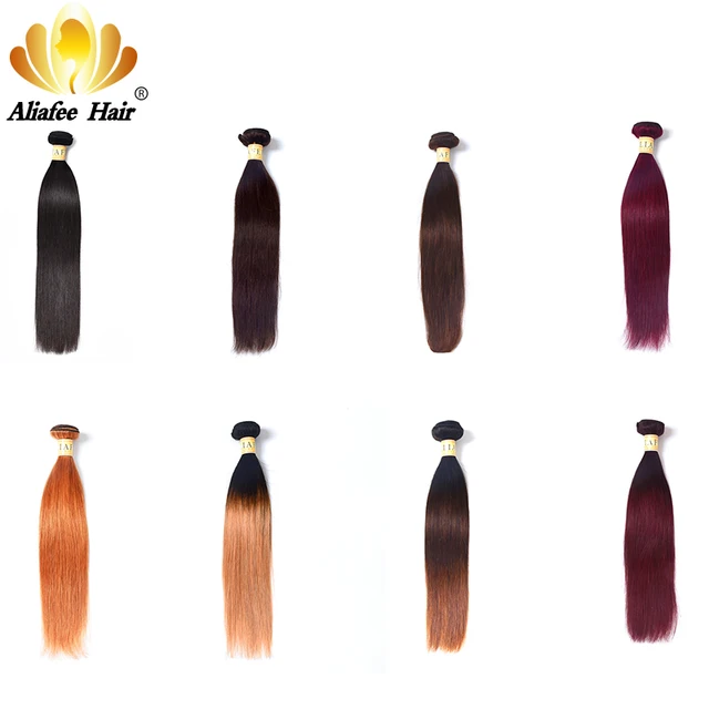 Best Offers Aliafee Hair Brazilian Hair Weave Bundles Straight Ombre Hair Bundles #1b#2/#4/#99/#27 Non Remy 8"-30" 100% Human Hair Extension