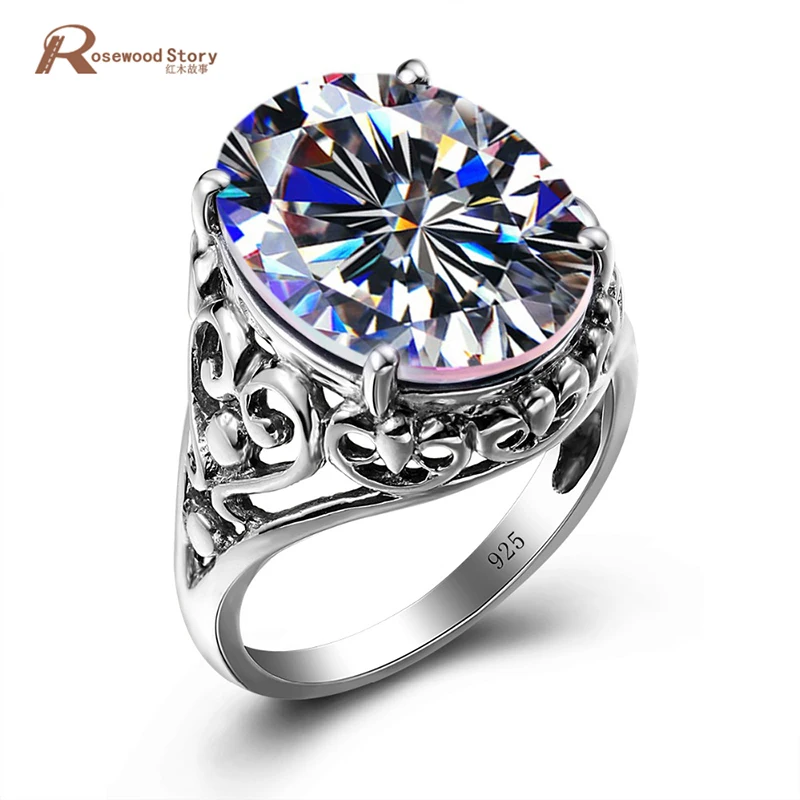 

Solid 925 Sterling Silver White Cubic Zirconia Flower Rings For Women Retro Clear CZ Wedding Jewelry Valentines Day Love You