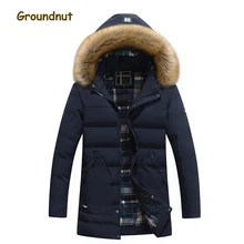 Брендовые зимние мужские парки с воротником из искусственного меха, отстегивающийся капюшон, хлопковое пальто, верхняя одежда, мужская утолщенная теплая куртка
