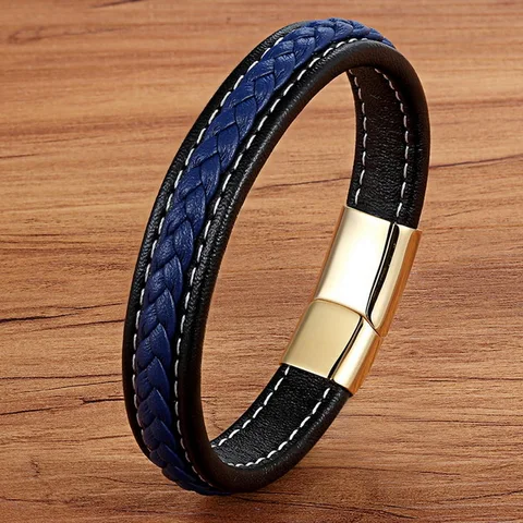 Cross Braided Design Leather Bracelet for Men Women Stainless Steel Magnetic Button Charm Cuff Bangle Gift 3 Sizes Choose
