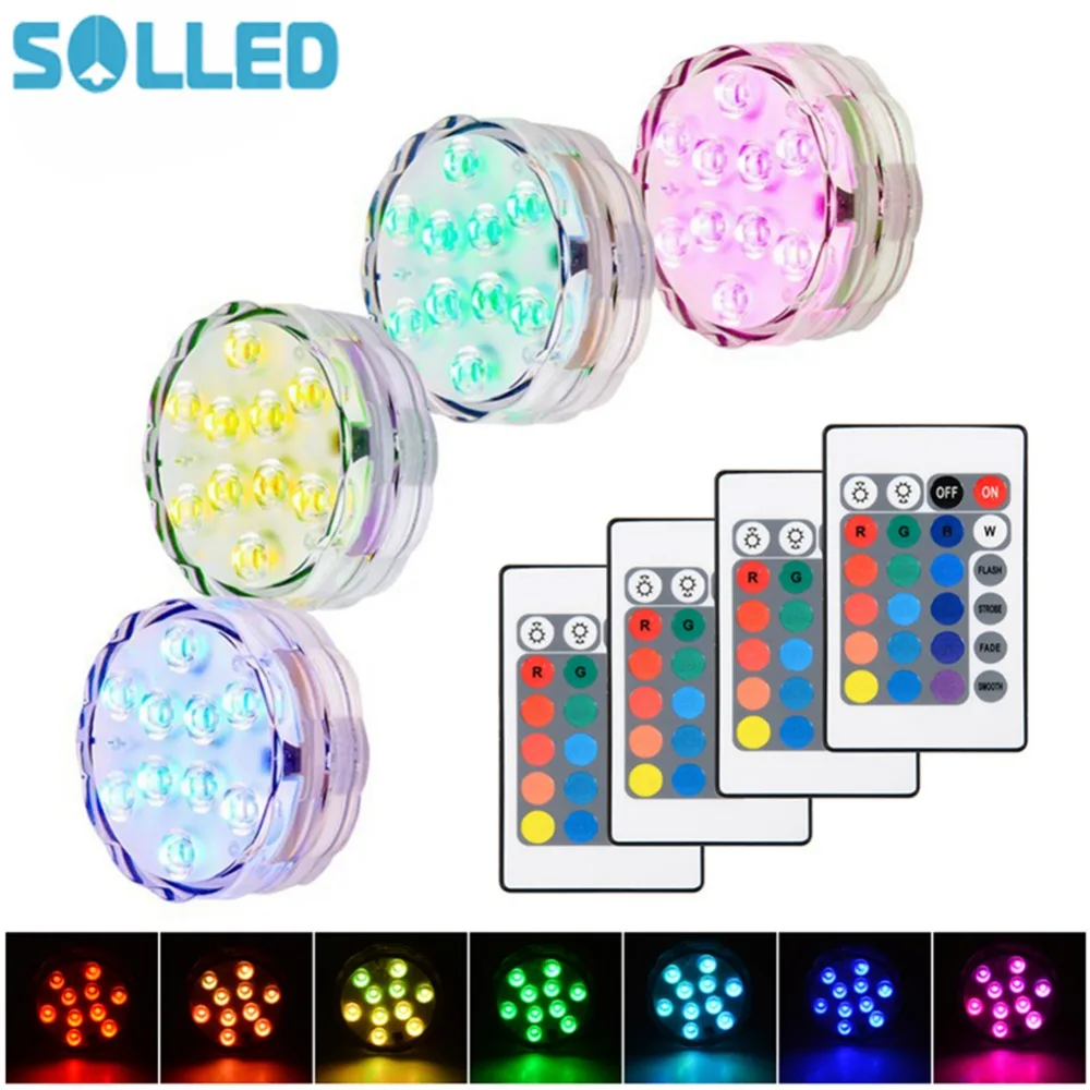 

SOLLED 4PCS LED Lights Waterproof RGB Colors Remote Control Wireless Vase Submersible Light Home Party Pool Fountain