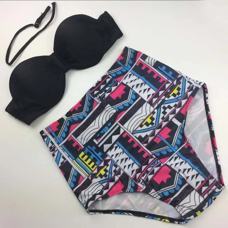 

2017 Retro Print Vintage Sexy Bikini Set High Waist Bikini Bottom Swimsuit Women Swimwear Push Up Bathing Suit Brazilian Biquini