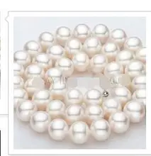 noble women gift Jewelry Silver Clasp 17inch ladies Silver single Strand 10.5-11mm Natural White AAA Grade Akoya Pearl Necklace