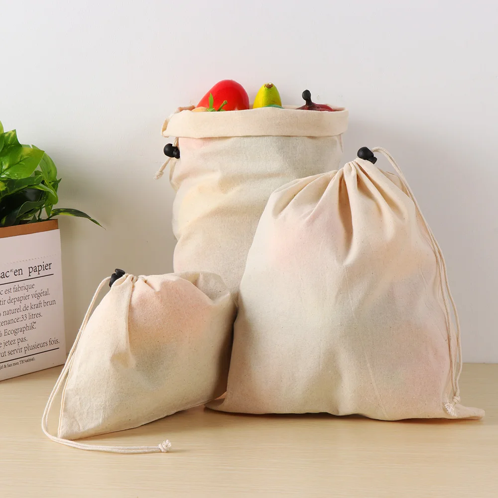 

Reusable String Fruit/Vegetable/Rice/Bread Bag Grocery Shopper Rope Drawstring Closure Cotton Home Storage Stuff Bag