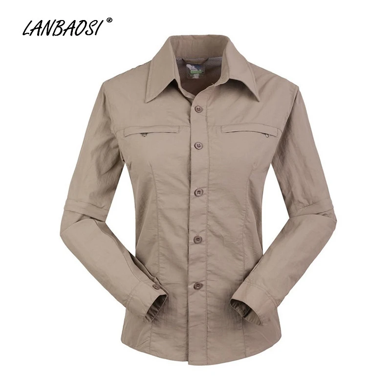 

LANBAOSI Quick Dry Shirts for Women Breathable Convertible Sleeve Shirt Hiking Trekking Camping Outdoor Sport Female Tops