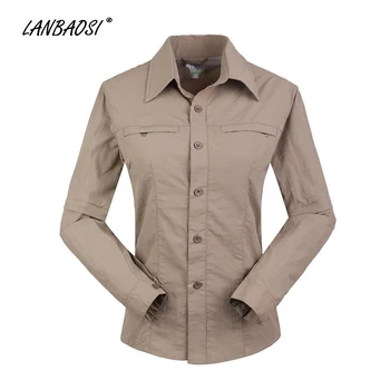 

LANBAOSI Quick Dry Shirts for Women Breathable Convertible Sleeve Shirt Hiking Trekking Camping Outdoor Sport Female Tops