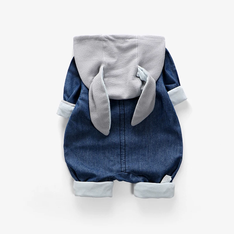 

Cartoon Denim Cotton Infant Baby Rompers Hoodies Boys Girls Rabbit Ear Jumpsuit Long Sleeve Autumn Newborn Outfits E260