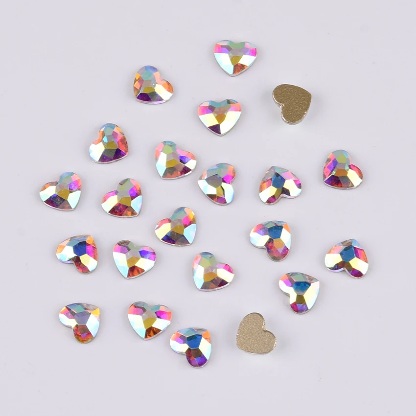 10 шт плоские кристаллы для ногтей в форме сердца, стеклянные камни, Стразы для ногтей, амулеты для дизайна ногтей, dekor 6 мм, 10 цветов на выбор, TBL55