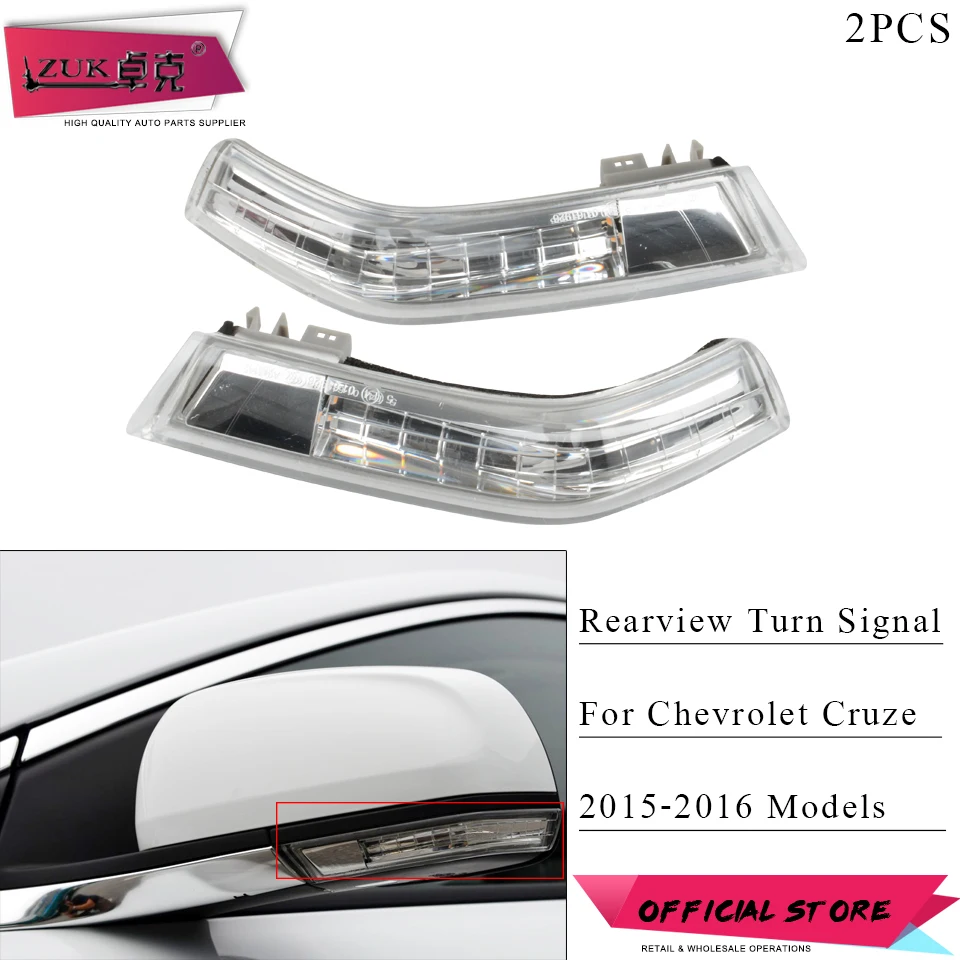

ZUK 2PCS Outer Rearview Mirror LED Turn Signal Flasher Light Rear View Side Mirror Indicator Lamp For Chevrolet Cruze 2015 2016